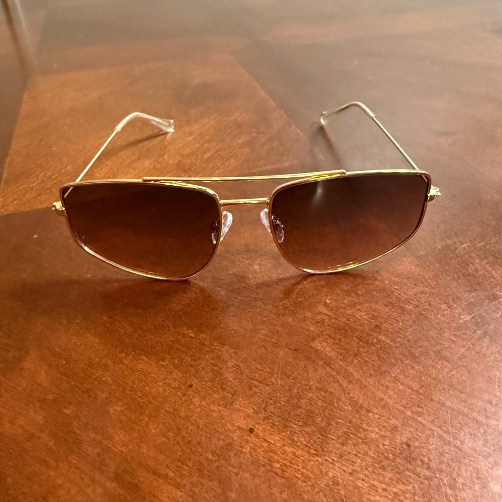Gold Metal Frame Rectangular Brown Lens Sunglasses 100% UV Protection